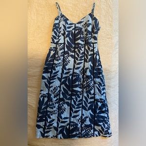 Banana Republic Petite Mini Dress with blue and white stripe and floral print
